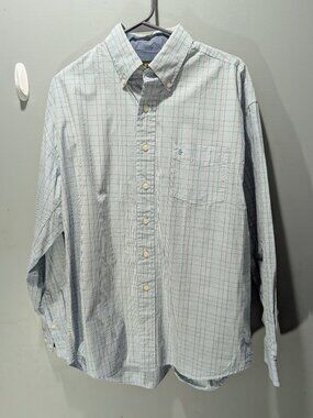 Stetson Mens Sz L Plaid Button Down Shirt Blue White Cotton Casual Pocket